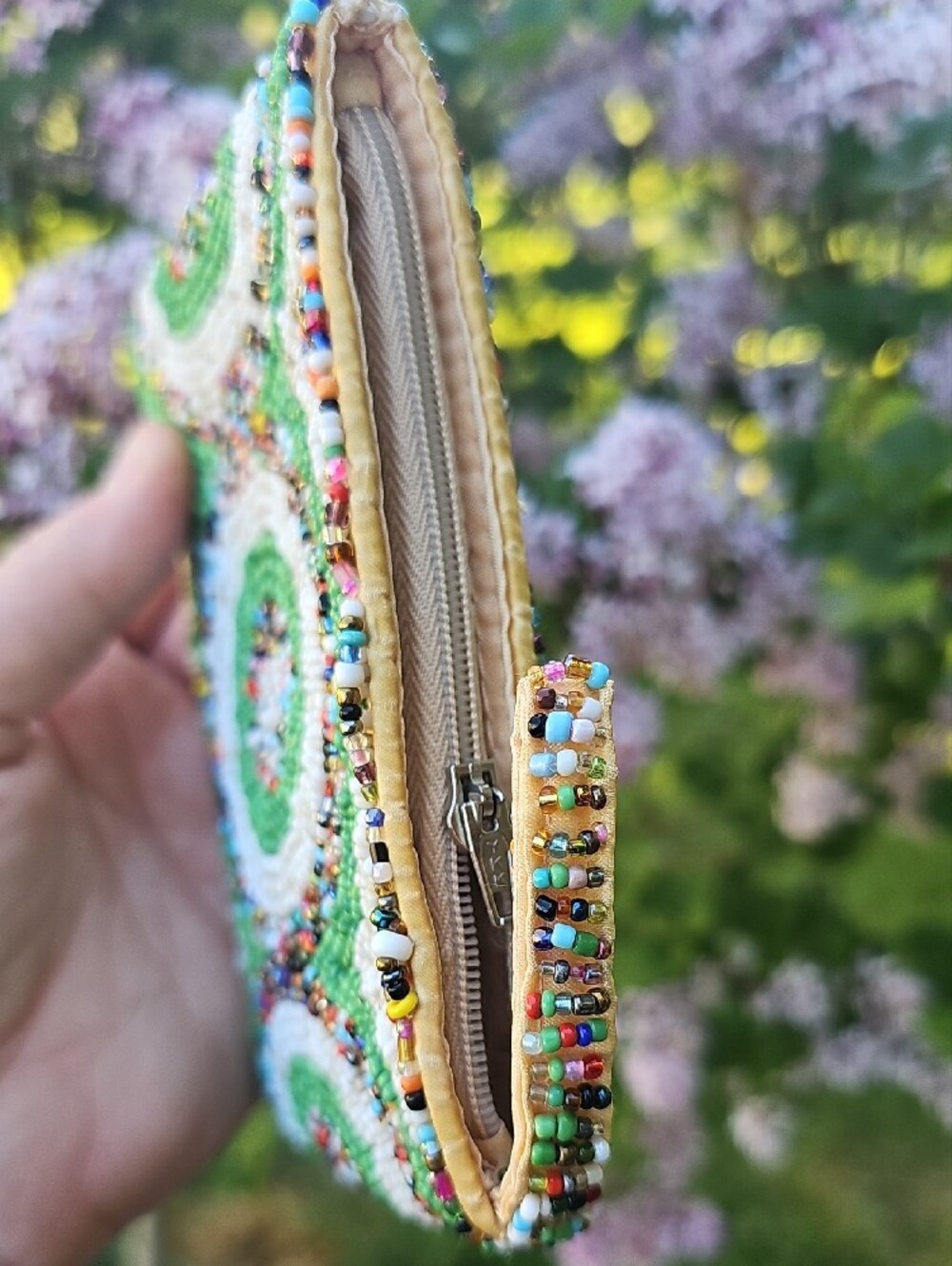 Hand-Beaded Green Multi-Color Wallet - Picture 4 of 6